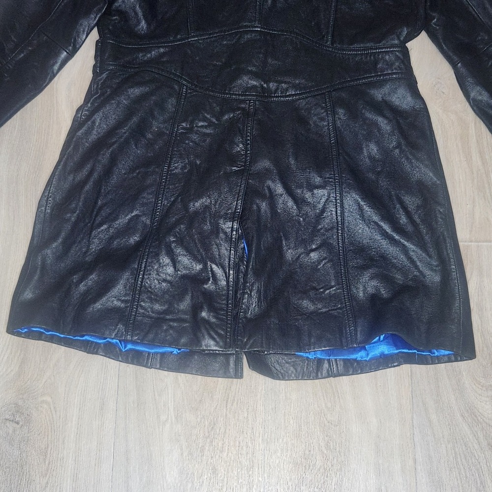 Vintage Wilsons Leather Maxima Trench Coat Women's XL Black Blue Lining Y2K 90s - Picture 7 of 14